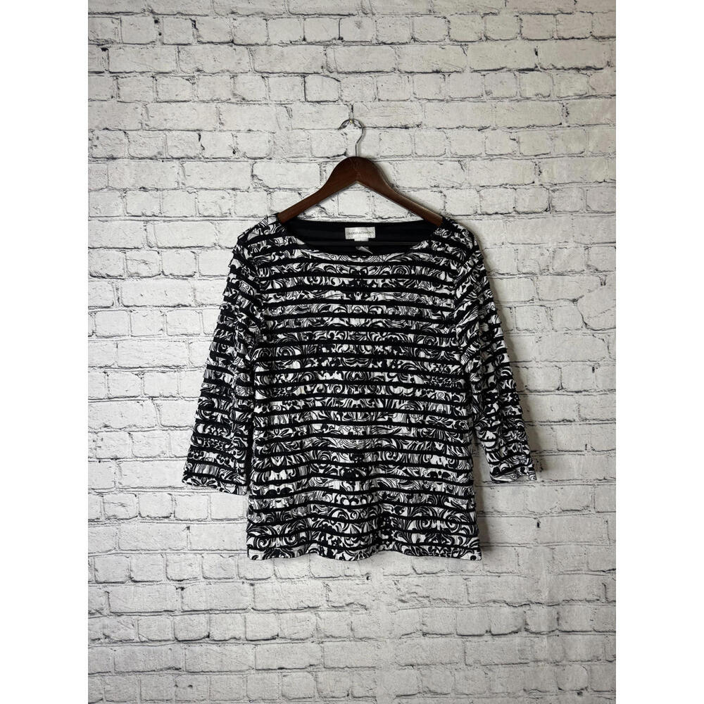 Draper's & Damon's Women's Long Sleeve Black and White Patterned Top Size L